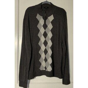 Men’s Alfani LT Gray 3/4 Zip Pullover Argyle Sweater XL Business Casual